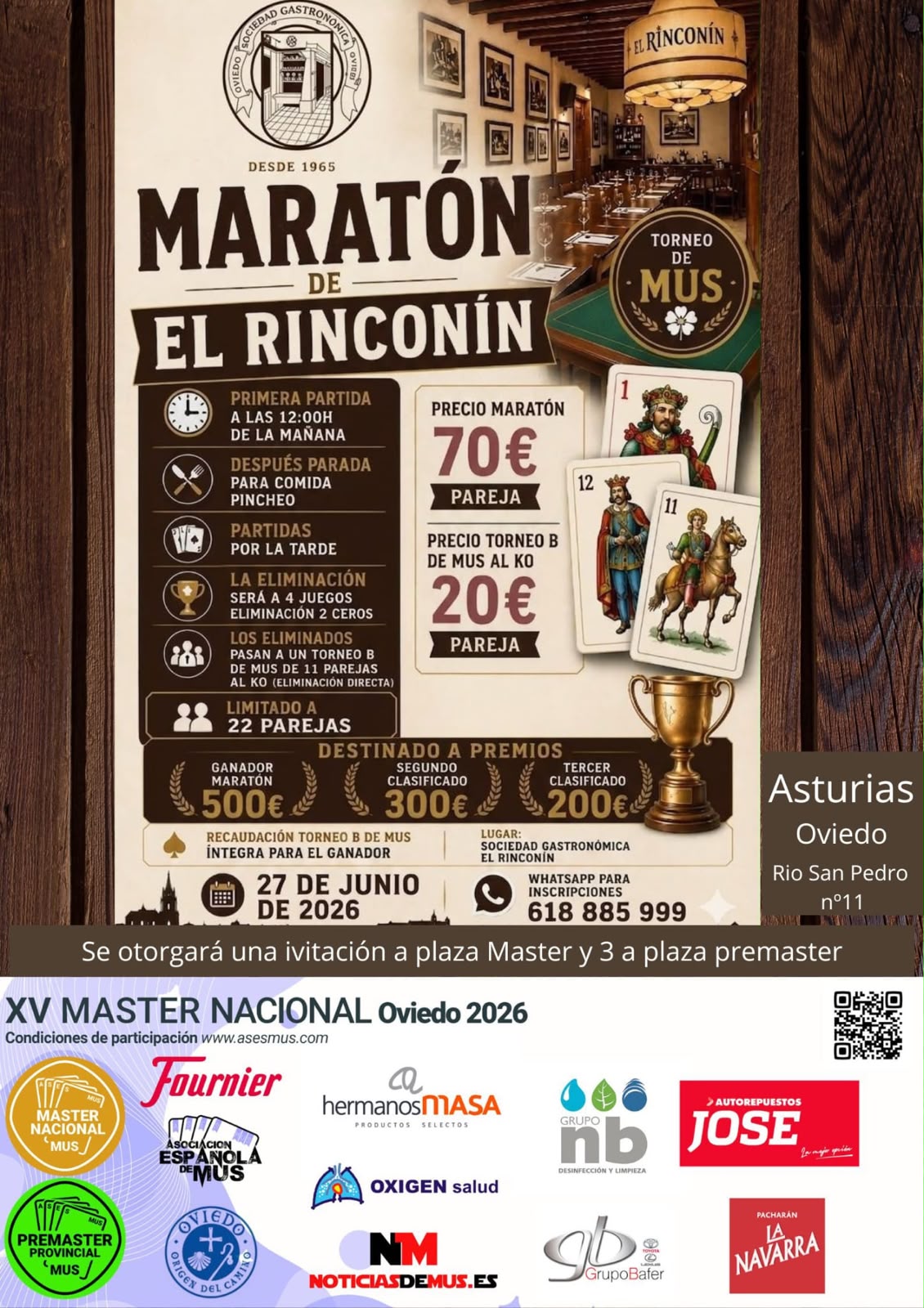 Cartel del primer torneo de mus El rinconín