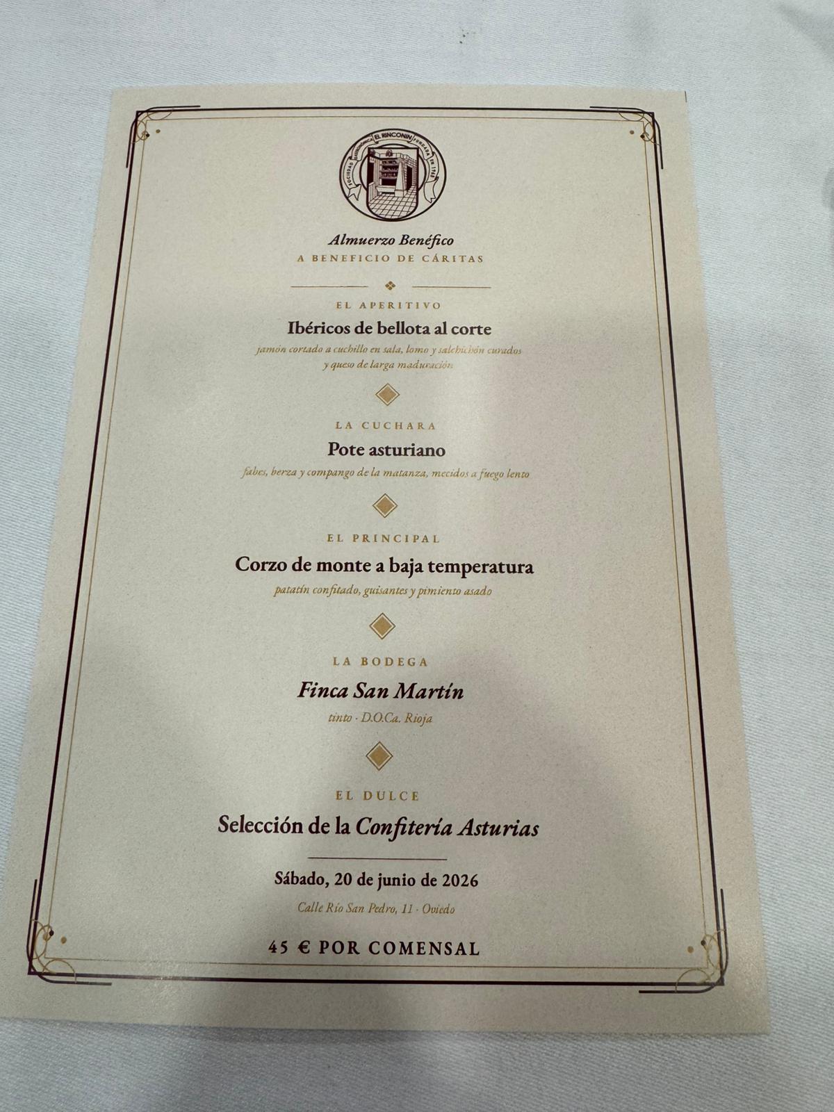 Menú que se degustó durante el evento